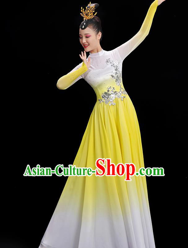 Chinese Spring Festival Gala Group Dance Yellow Dress Women Chorus Clothing Umbrella Dance Costume