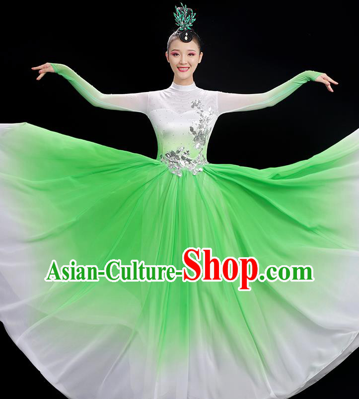 Chinese Umbrella Dance Costume Spring Festival Gala Dance Green Dress Women Chorus Clothing