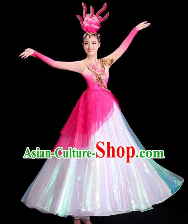 China Opening Dance Clothing Women Group Stage Show Pink Dress Modern Dance Costume Flower Dance Fashion