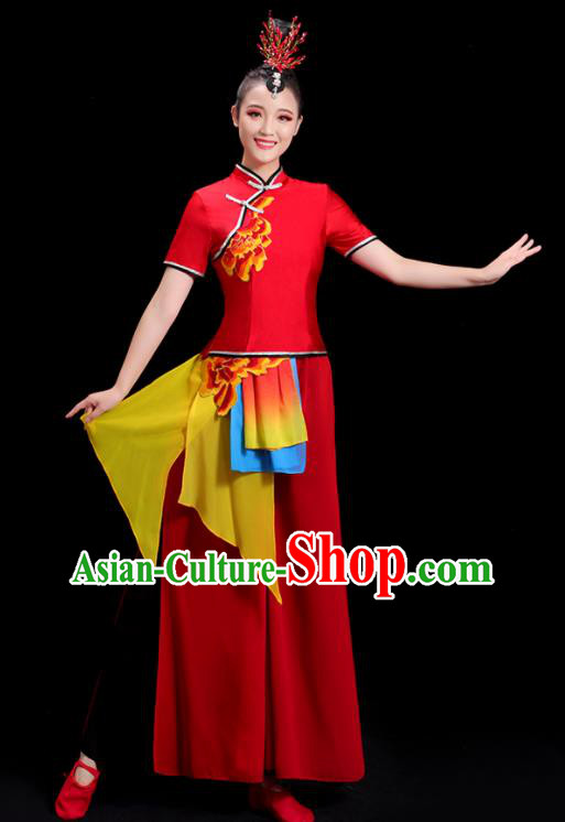 China Folk Dance Clothing Group Stage Show Red Uniform National Yangko Dance Costume