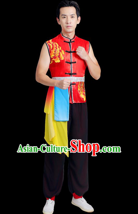 China National Yangko Dance Costume Folk Dance Clothing Male Group Stage Show Red Uniform