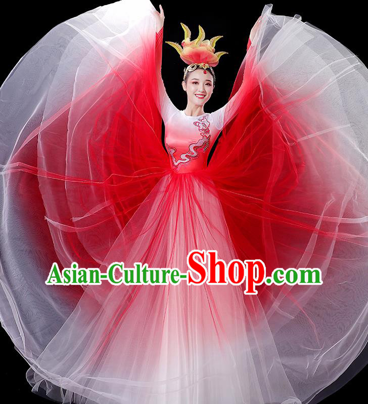 China Modern Dance Costumes Opening Dance Red Dress Women Group Performance Clothing Stage Show Fashion
