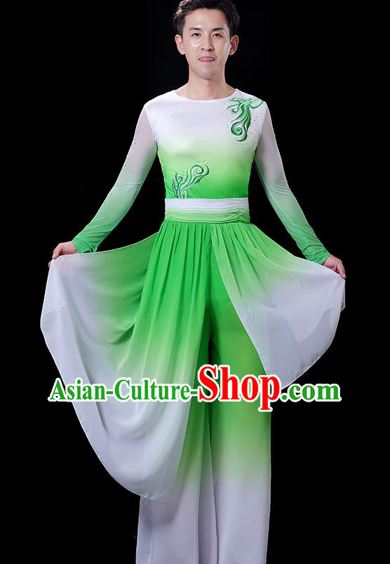 Top Yangko Dance Gradient Green Outfit Male Folk Dance Clothing Stage Show Fashion Fan Dance Costume