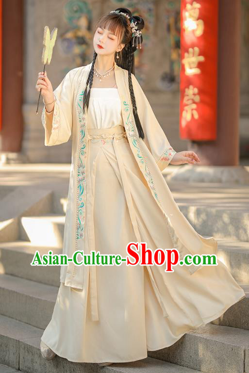 China Song Dynasty Young Lady Apricot Dresses Traditional Hanfu Garments Ancient Girl Costumes