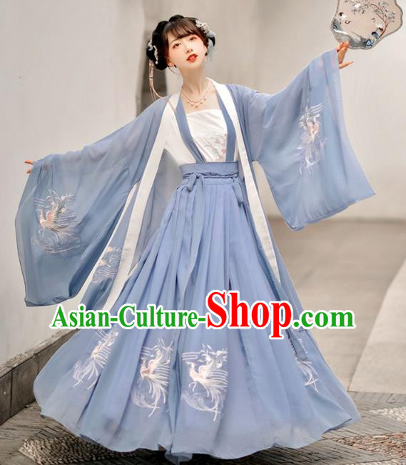 China Ancient Court Woman Costumes Song Dynasty Princess Blue Dresses Traditional Hanfu Garments