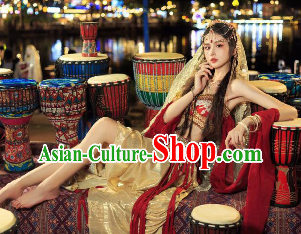 China Tang Dynasty Western Regions Princess Red Dresses Traditional Photography Hanfu Garments Ancient Flying Apsaras Costumes