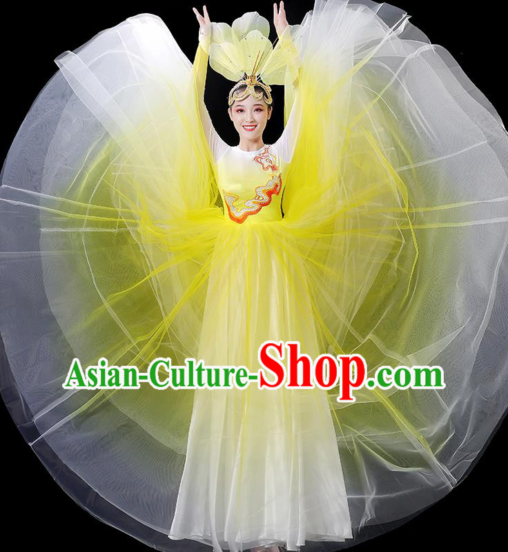 China Women Group Performance Clothing Stage Show Fashion Modern Dance Costumes Opening Dance Yellow Dress