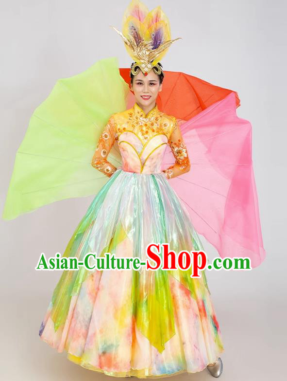 China Women Group Show Opening Dance Costume 2020 Spring Festival Gala Dance Clothing Leaf Dancing Dress