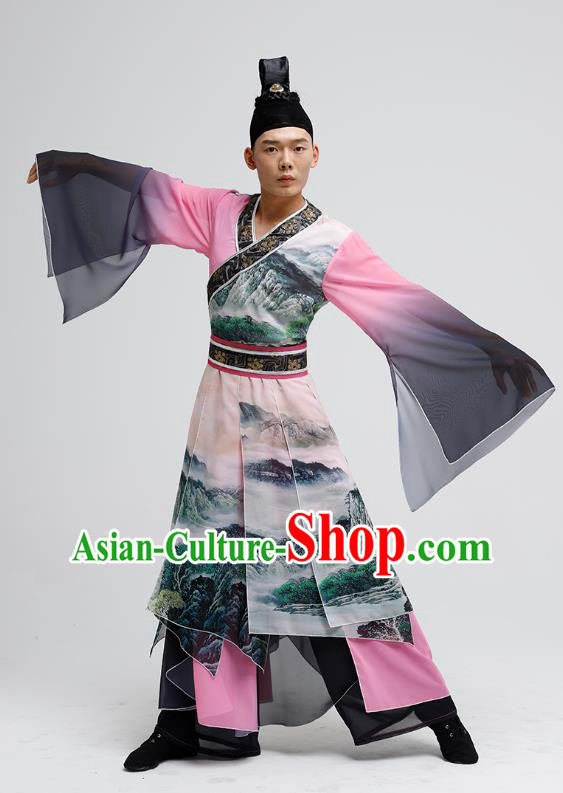 China Male Group Show Costume Classical Dance Clothing Ink Painting Landscape Outfit