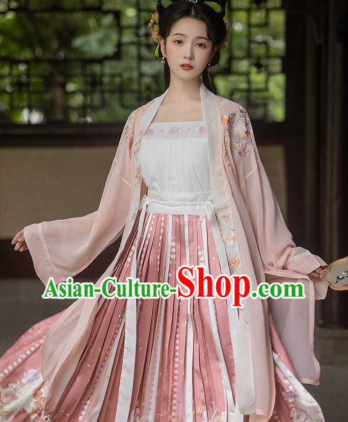 China Song Dynasty Young Woman Costumes Ancient Court Princess Clothing Traditional Pink Hanfu Dresses