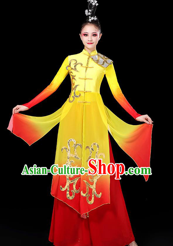 China Umbrella Dance Clothing Women Group Stage Performance Yellow Outfit Yangko Dance Costume