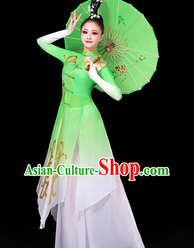 China Yangko Dance Costume Umbrella Dance Clothing Women Group Stage Performance Green Outfit