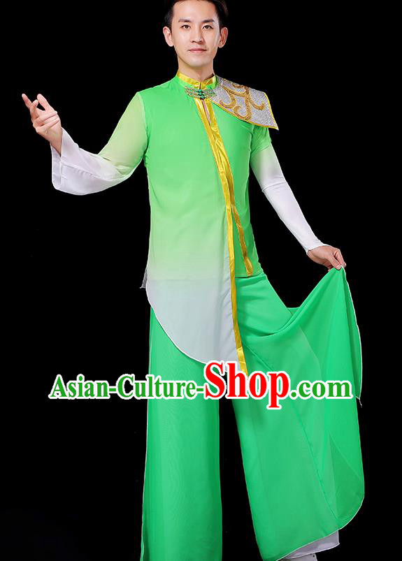 China Male Yangko Dance Green Outfit Group Stage Show Costume Fan Dance Fashion Classical Dance Clothing