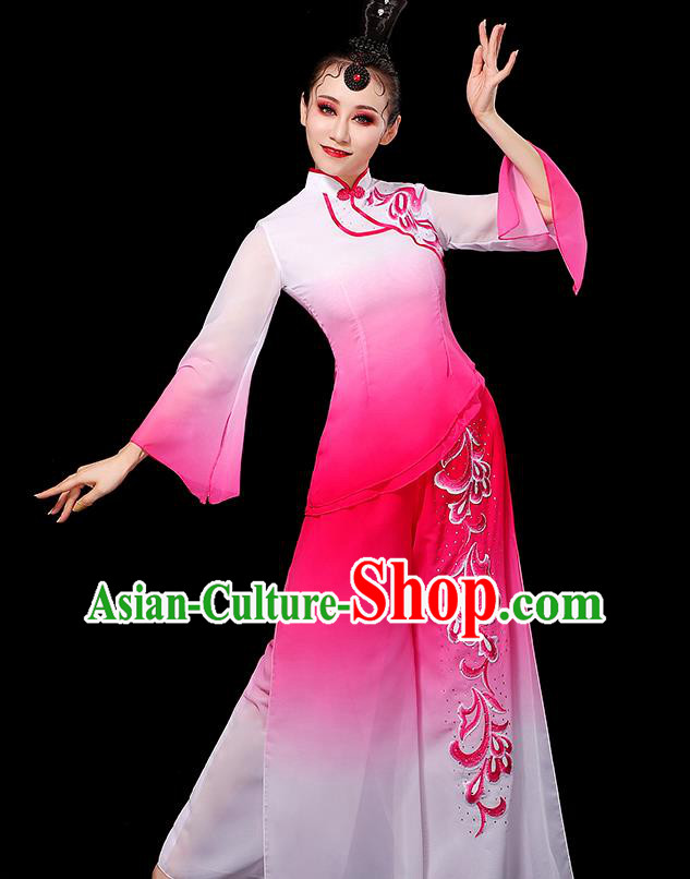 China Umbrella Dance Fashion Fan Dance Clothing Yangko Dance Gradient White Pink Outfit Women Group Stage Show Costume