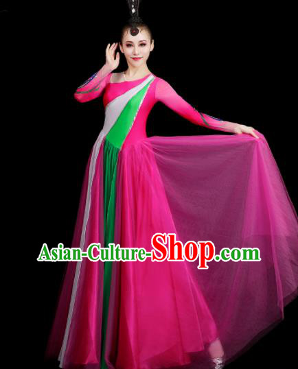 Top Opening Dance Clothing Women Chorus Megenta Dress Group Stage Show Costume Modern Dance Fashion