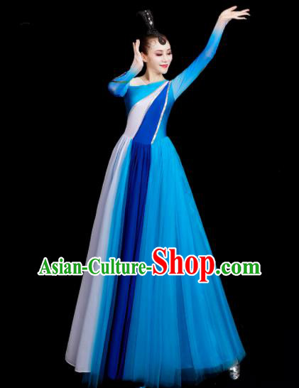 Professional Women Group Chorus Blue Dress Stage Show Costume Modern Dance Fashion Opening Dance Clothing
