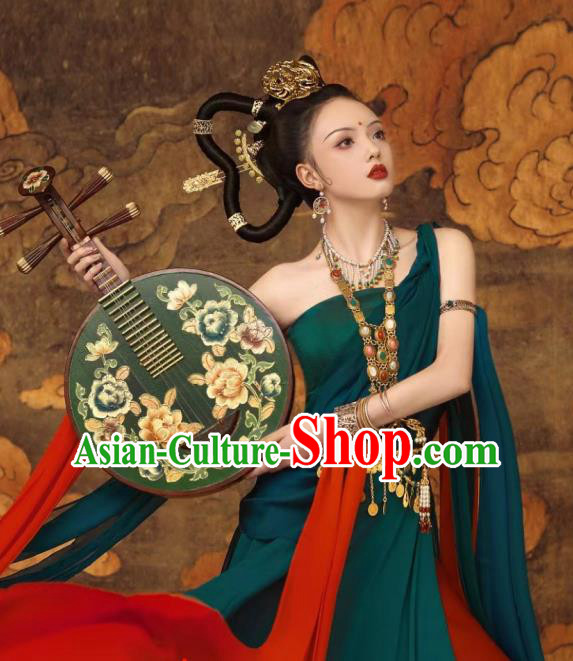 China Dunhuang Murals Flying Apsaras Costumes Classical Dance Clothing Ancient Fairy Green Dress