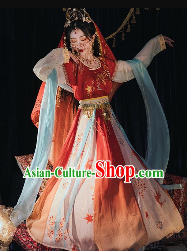 China Ancient Dunhuang Princess Embroidered Clothing Hanfu Dress Tang Dynasty Princess Costumes