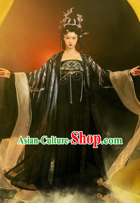China Hanfu Black Dresses Tang Dynasty Imperial Consort Costumes Ancient Fairy Queen Embroidered Clothing