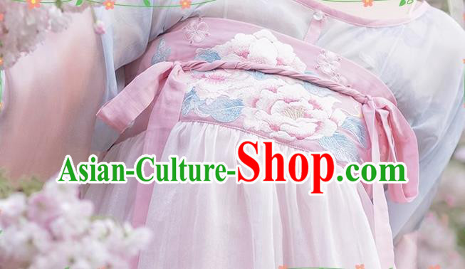 China Ancient Young Lady Embroidered Clothing Hanfu Pink Dresses Tang Dynasty Royal Princess Costumes