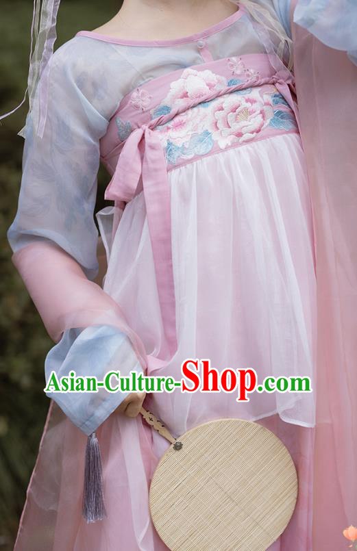 China Ancient Young Lady Embroidered Clothing Hanfu Pink Dresses Tang Dynasty Royal Princess Costumes