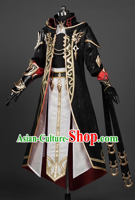 Top Jian Xia Qing Yuan Online Chi Ming Young Hero Costumes Handmade Cosplay Swordsman Black Clothing Complete Set