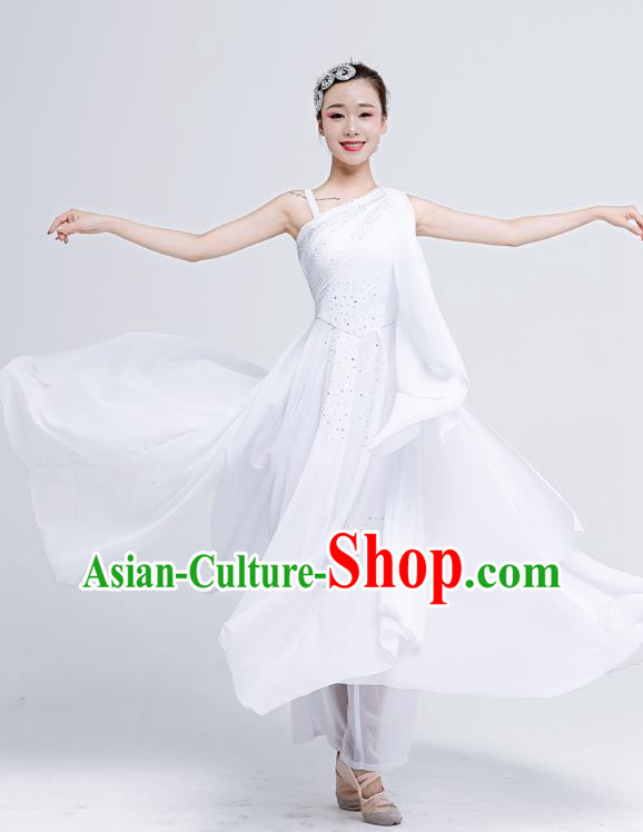 China Woman Solo Dance Clothing Dance Competition Costume Ballet Dance Fashion Modern Dance White Dress