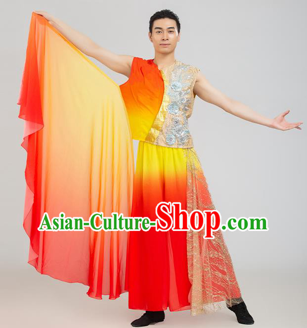 Top Drum Dance Costume Yangko Dance Fashion Modern Dance Red Outfit Male Group Dance Clothing