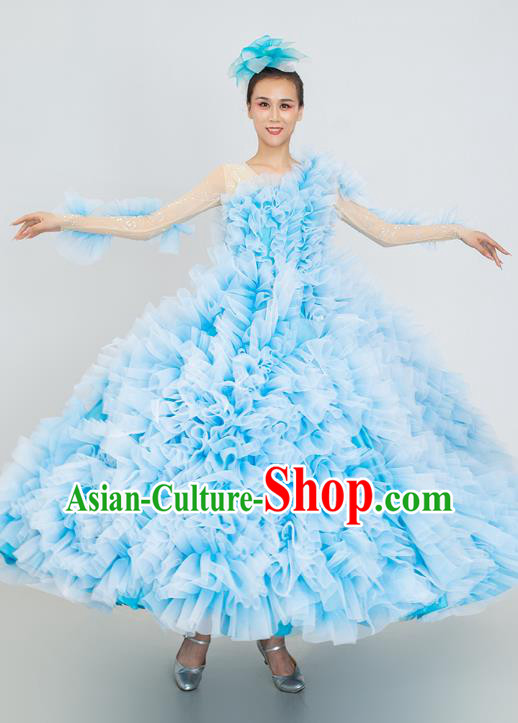 Top Rose Dance Fashion Modern Dance Blue Dress Women Group Dance Clothing Opening Dance Ball Gown