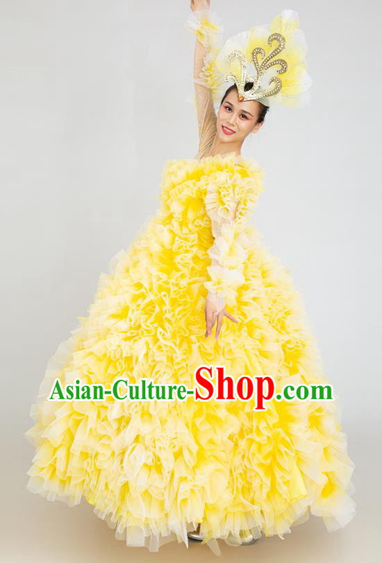 Top Women Group Dance Clothing Opening Dance Ball Gown Rose Dance Fashion Modern Dance Yellow Dress