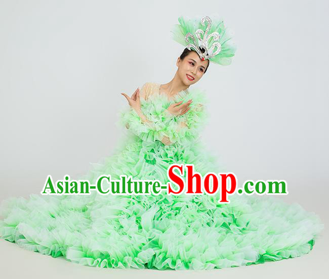 Top Modern Dance Green Dress Women Group Show Clothing Opening Dance Ball Gown Rose Dance Fashion