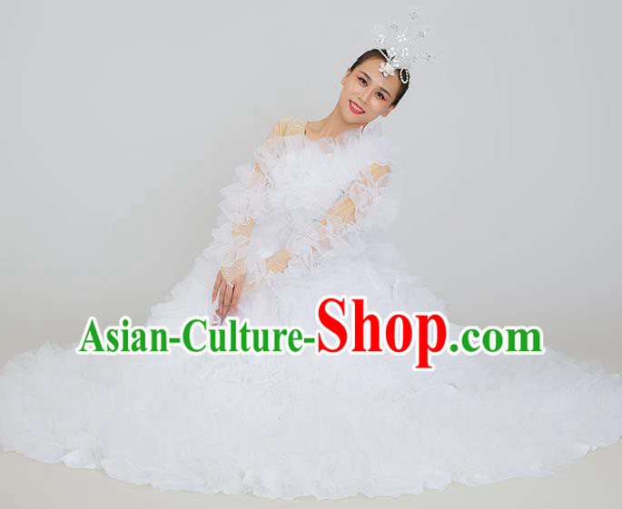 Top Rose Dance Fashion Modern Dance White Dress Women Group Show Clothing Opening Dance Ball Gown