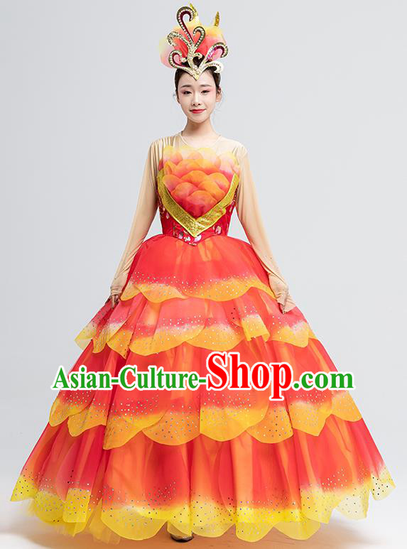 Top Opening Dance Ball Gown Peony Dance Fashion Modern Dance Red Dress Women Group Show Clothing
