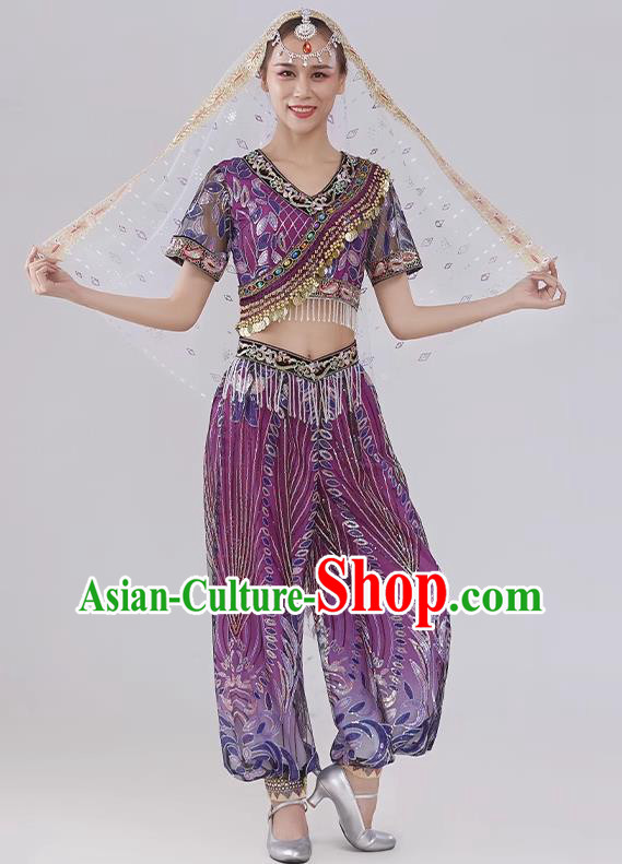 Top Women Group Show Clothing Indian Dance Purple Outfit Belly Dance Fashion Oriental Dance Costume
