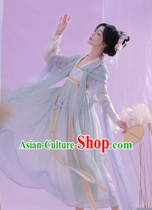 China Tang Dynasty Princess Embroidered Clothing Traditional Female Hanfu Dress Ancient Flower Fairy Light Green Costumes