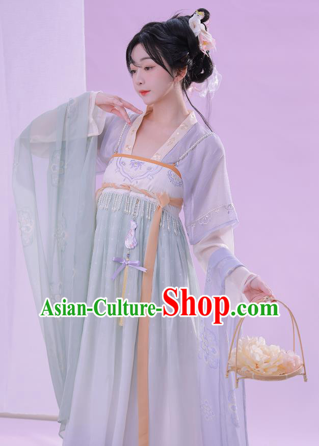China Tang Dynasty Princess Embroidered Clothing Traditional Female Hanfu Dress Ancient Flower Fairy Light Green Costumes