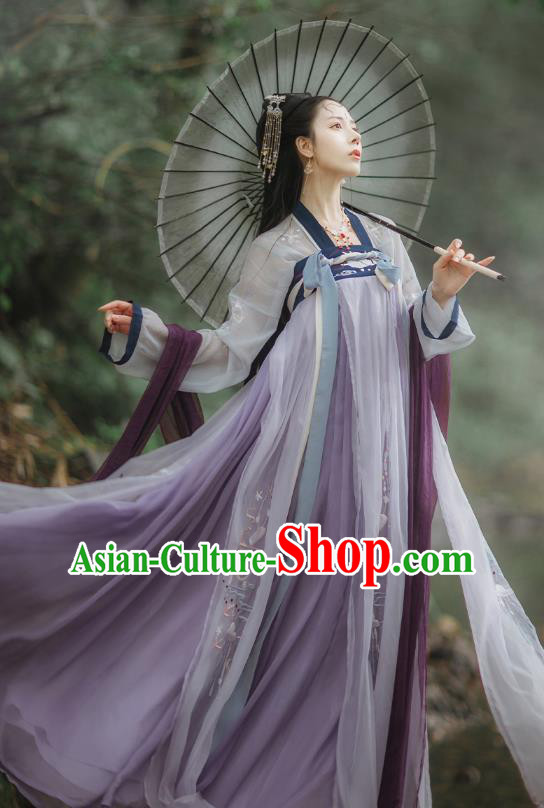 China Tang Dynasty Princess Lilac Dresses Ancient Fairy Garment Costumes Hanfu Clothing