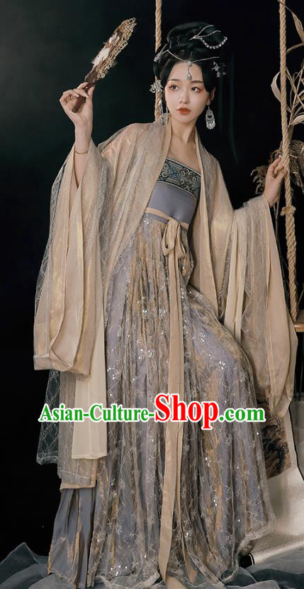 China Hanfu Clothing Tang Dynasty Princess Blue Dresses Ancient Fairy Garment Costumes