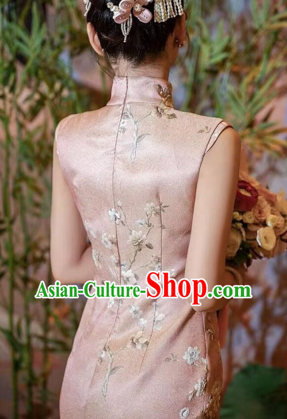 China Traditional Wedding Cheongsam Elegant Mandarin Dress Bride Pink Qipao