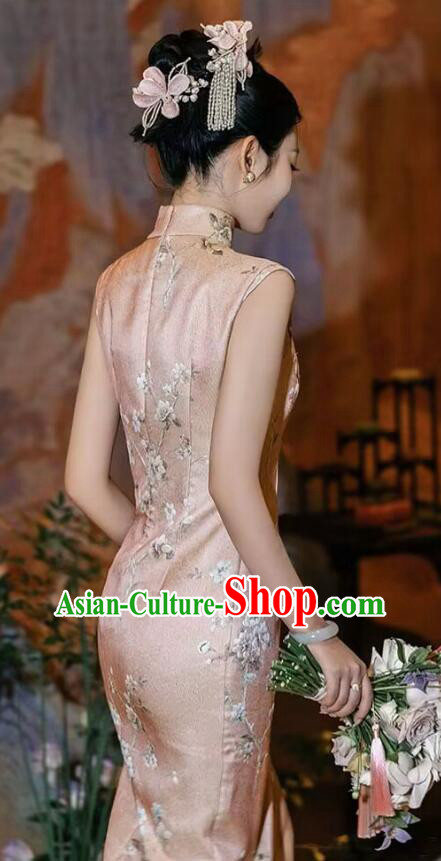 China Traditional Wedding Cheongsam Elegant Mandarin Dress Bride Pink Qipao