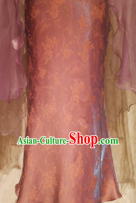 China Elegant Pink Satin Dress Slim Sleeveless Qipao Classical Cheongsam Clothing