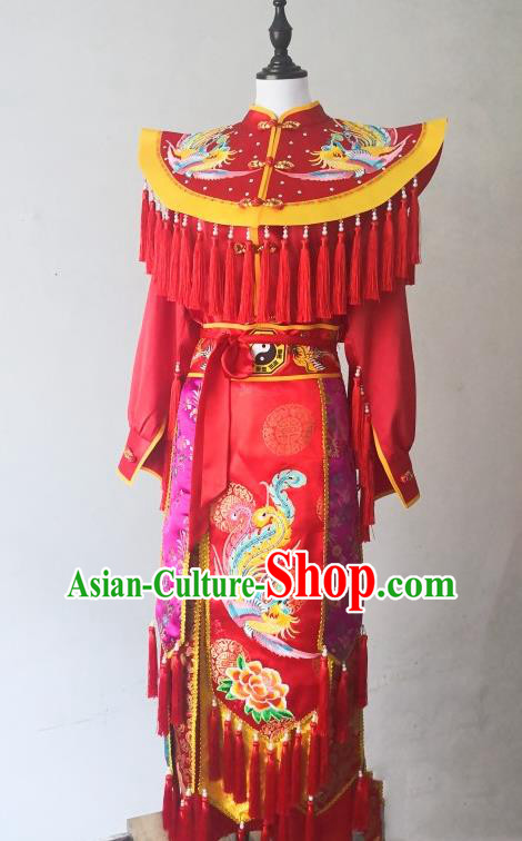 China Fiesta Parade God Embroidered Costumes Folk Dance Immortal Clothing Nuo Opera Combat Red Outfit