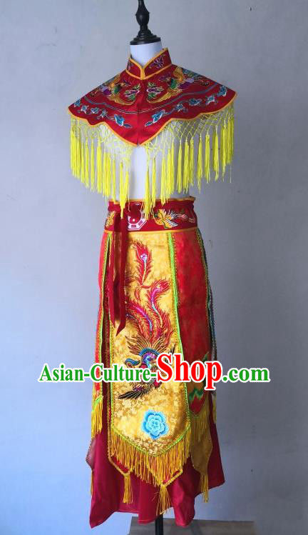 China Witchcraft Parade God Embroidered Cappa and Skirt Folk Dance Clothing Nuo Opera Immortal Combat Red Outfit
