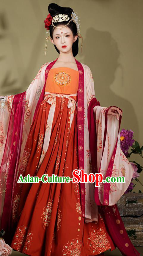 China Ancient Court Empress Garment Costumes Traditional Hanfu Dresses Tang Dynasty Imperial Consort Red Clothing