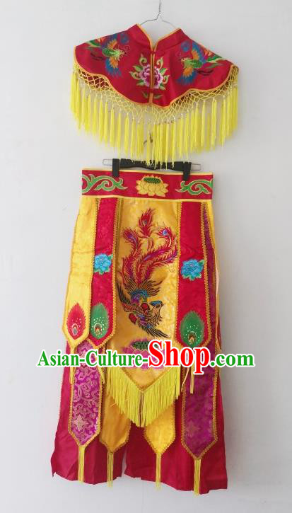 China Nuo Opera Immortal Combat Red Outfit Witchcraft Parade God Embroidered Cappa and Skirt Folk Dance Clothing