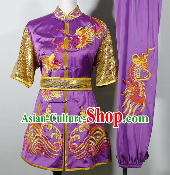 China Martial Arts Changquan Performance Costume Wushu Tournament Embroidered Clothing Kung Fu Competition Purple Uniform