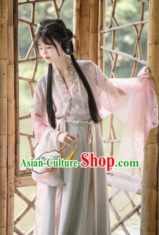China Jin Dynasty Young Lady Costume Traditional Hanfu Dresses Ancient Country Woman Clothing