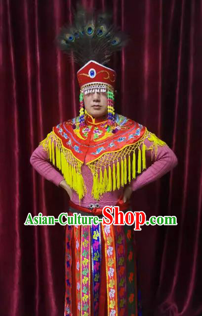 Chinese Witchcraft Performance Costumes and Headdress Folk Dance Clothing Sacrifice God Dancing Garments Complete Set