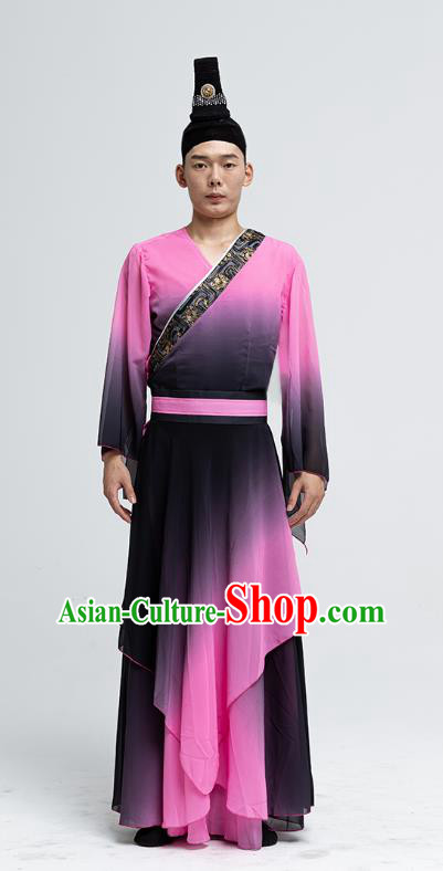 Chinese Stage Show Clothing Male Solo Dance Garment Costume Classical Dance Pink Fashion