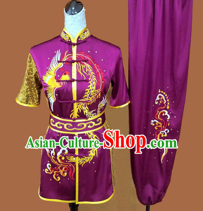 Chinese Wushu Tournament Uniform Kongfu Performance Purple Outfit Chang Quan Competition Clothing